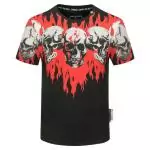 philipp plein t-shirt cut round neck fire skull noir